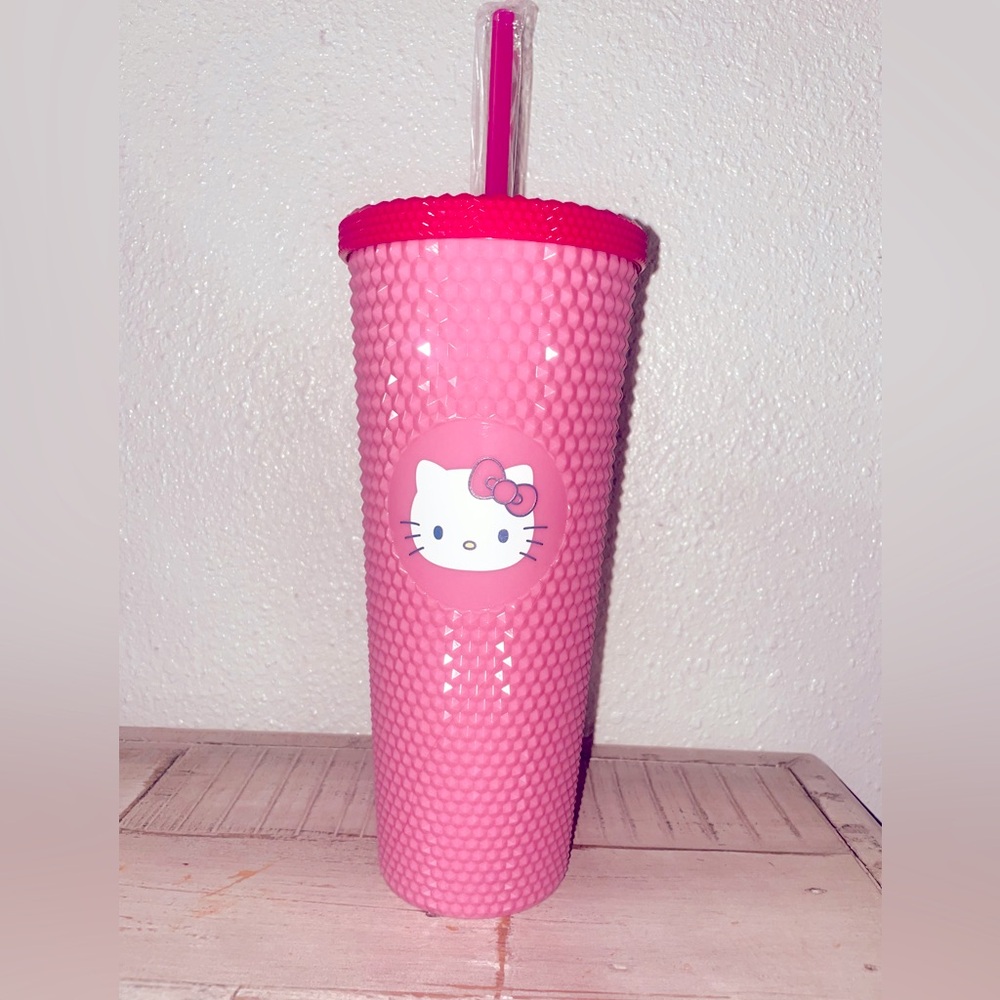 Pink Hello Kitty Studded Tumbler with straw and lid